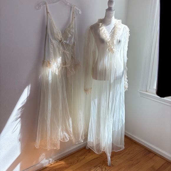 Vintage Ethereal Victorian Chiffon Bridal Wedding Peignoir Nightgown Robe Set 2X - Picture 5 of 17